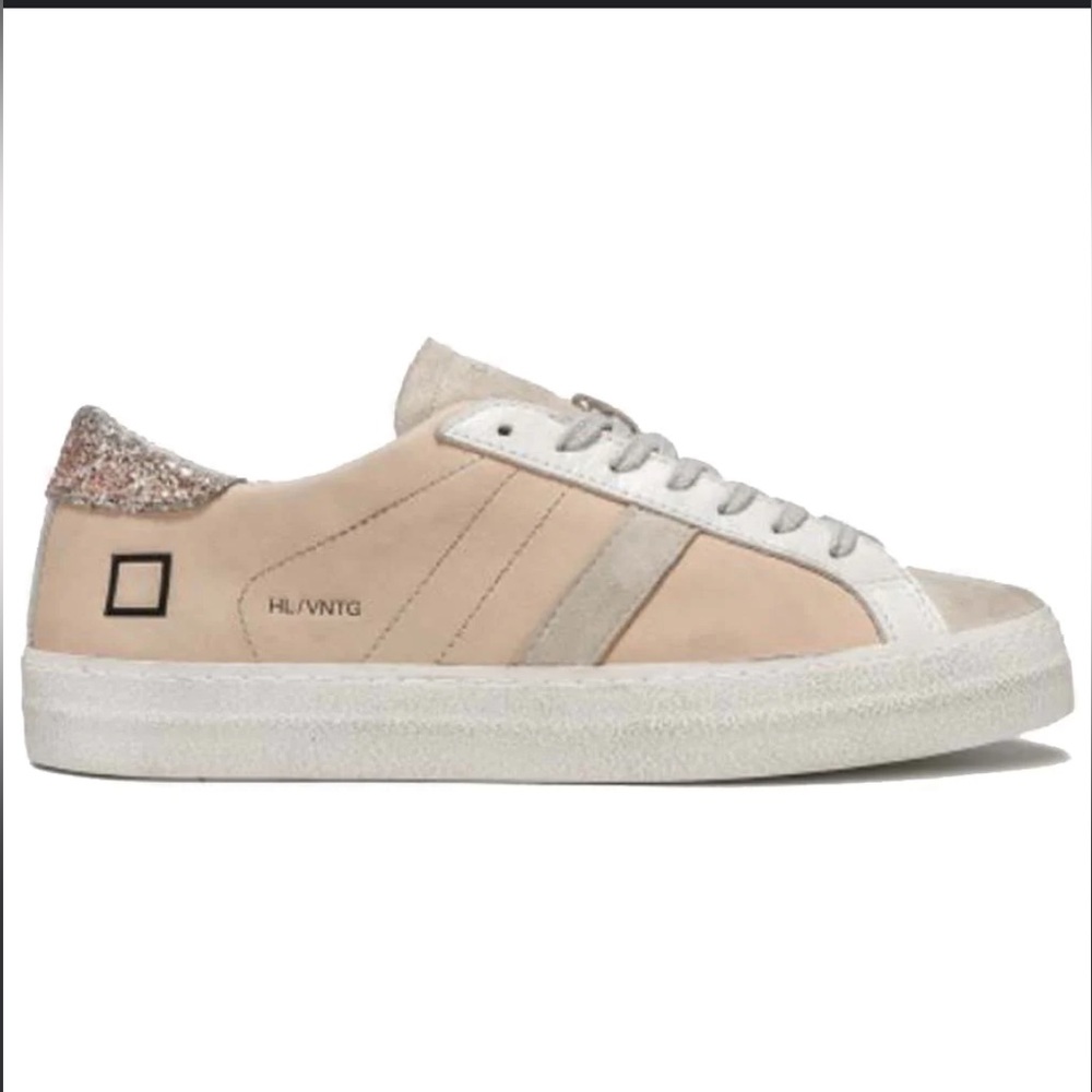 D.A.T.E Women’s Hill Low Vintage Calf Sneakers in Pink and Cream Size 8